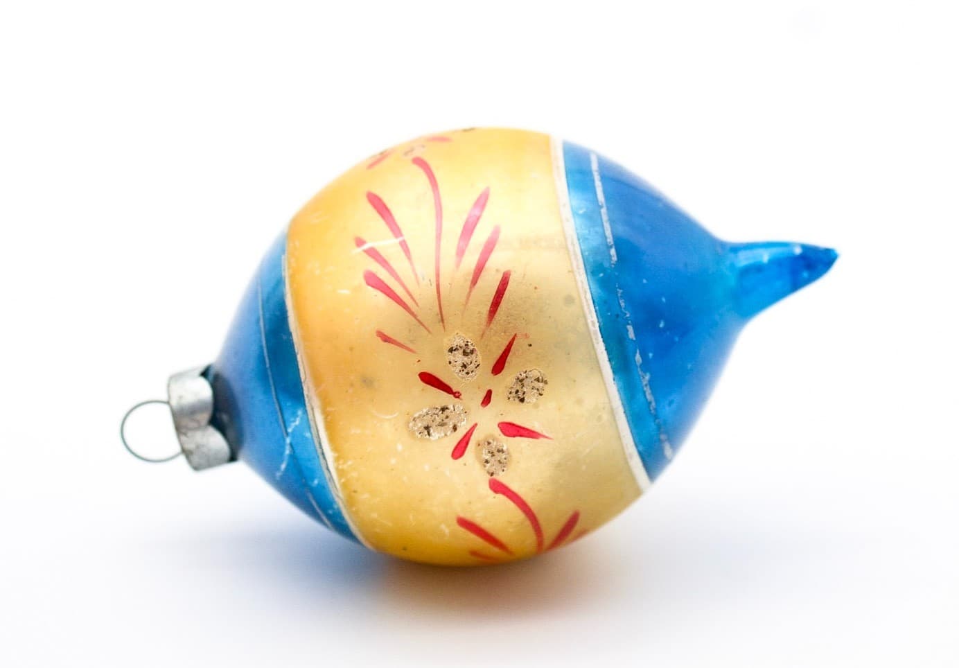 Vintage Poland Blue Gold Hand Painted Mercury Glass Teardrop Christmas Ornament - Thumbnail 6