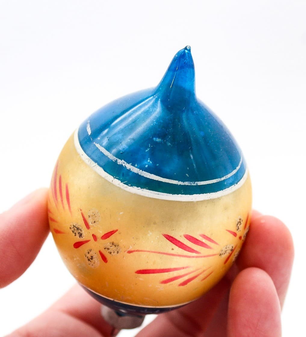 Vintage Poland Blue Gold Hand Painted Mercury Glass Teardrop Christmas Ornament - Thumbnail 4