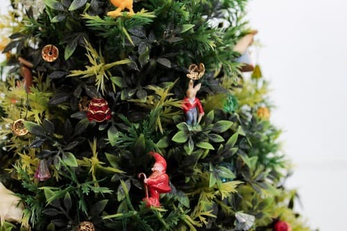 Vintage Artificial Dollhouse Handmade Christmas Tree w/ Assorted Ornaments 10" - Thumbnail 11