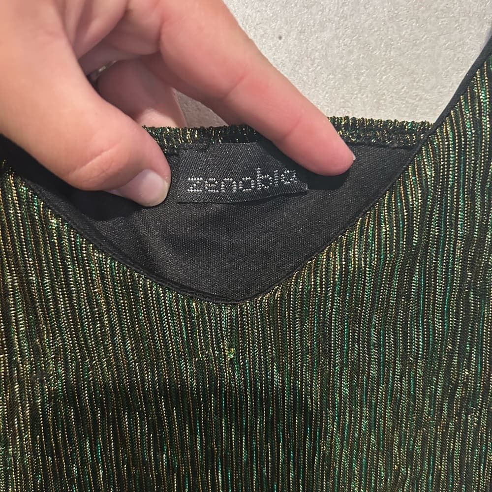 Women’s Zenobia Shimmer Glitter Tank Top, Double Layer, Green, Yellow, XL - Thumbnail 2