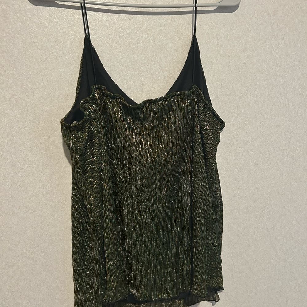 Women’s Zenobia Shimmer Glitter Tank Top, Double Layer, Green, Yellow, XL - Thumbnail 3