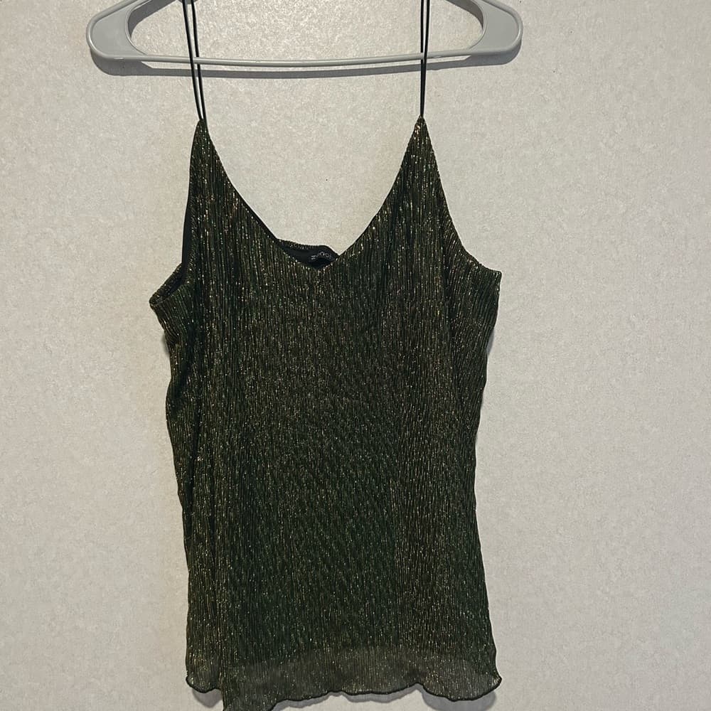 Women’s Zenobia Shimmer Glitter Tank Top, Double Layer, Green, Yellow, XL - Thumbnail 4