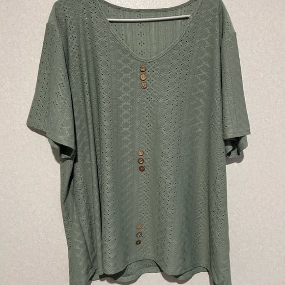 Beautiful Women’s Plus Size Blouse Top, Lace Design, Size 5XL, Green, Spring - Thumbnail 4