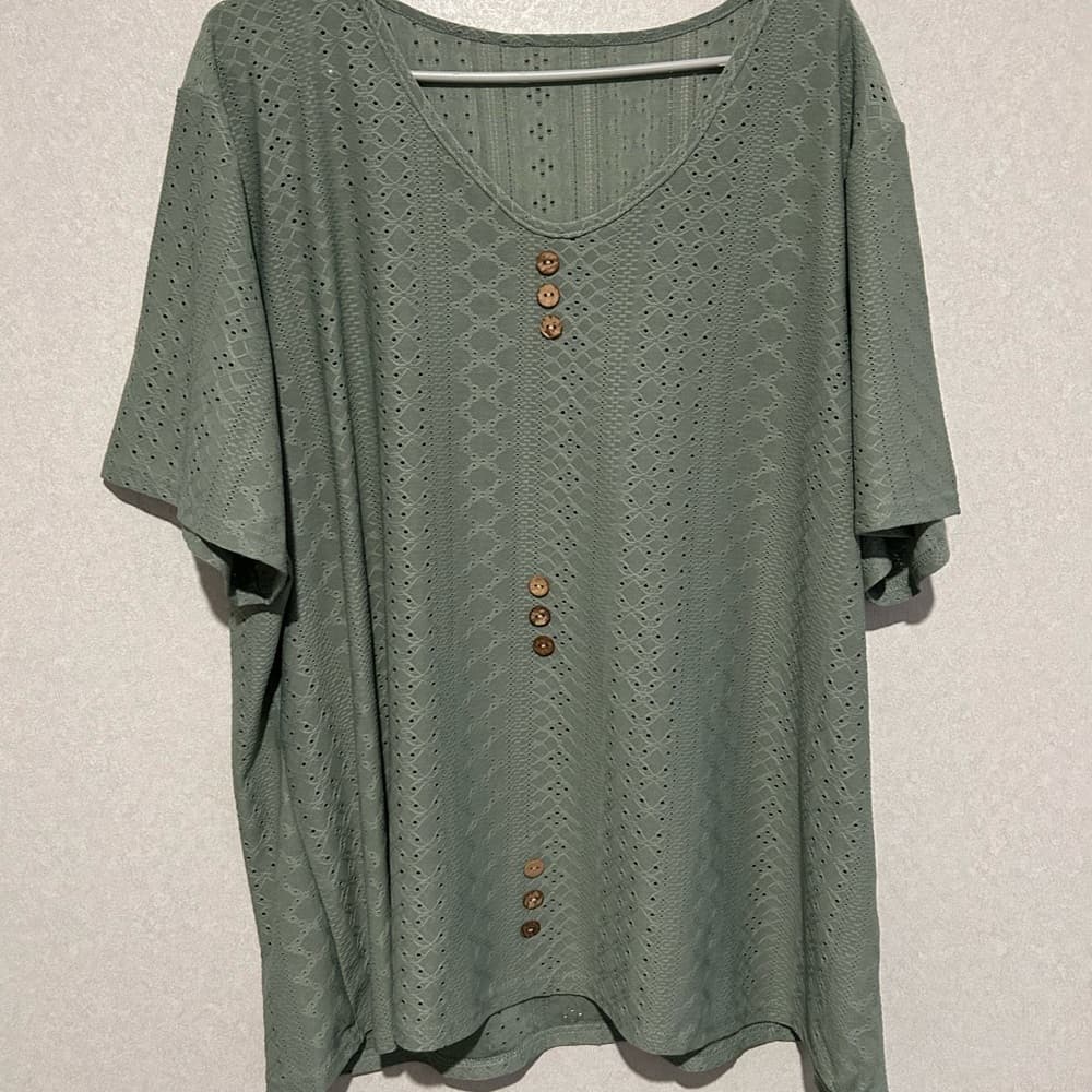 Beautiful Women’s Plus Size Blouse Top, Lace Design, Size 5XL, Green, Spring - Thumbnail 3