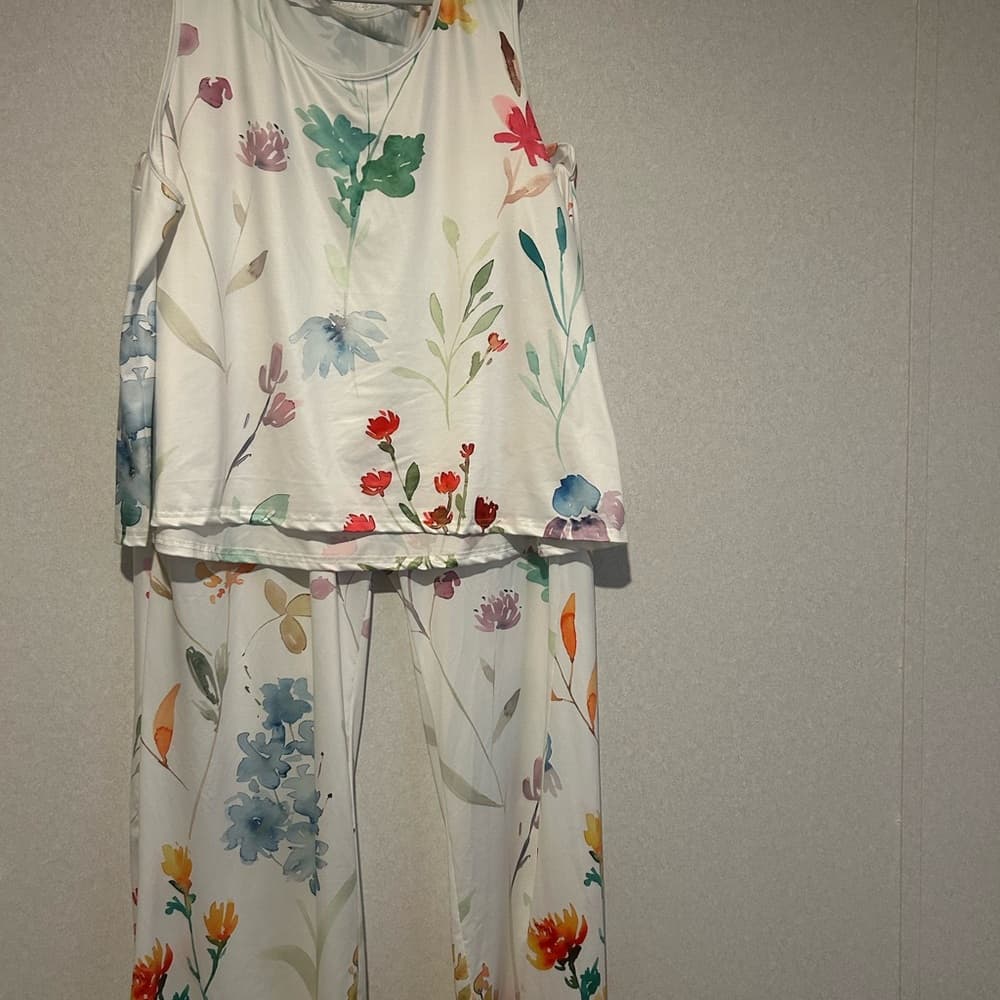 Womens Plus Size, Spring Two Piece Set, Tank Top And Pants, Floral, 5XL - Thumbnail 5