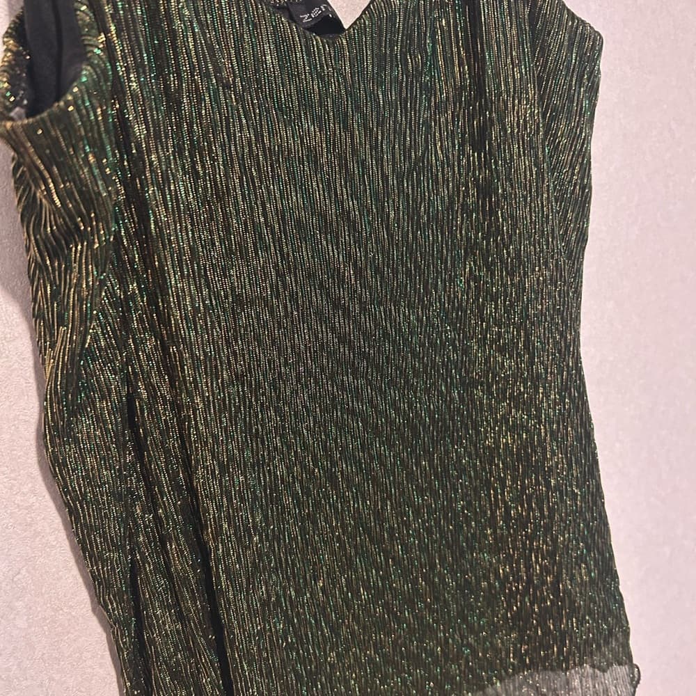 Women’s Zenobia Shimmer Glitter Tank Top, Double Layer, Green, Yellow, XL