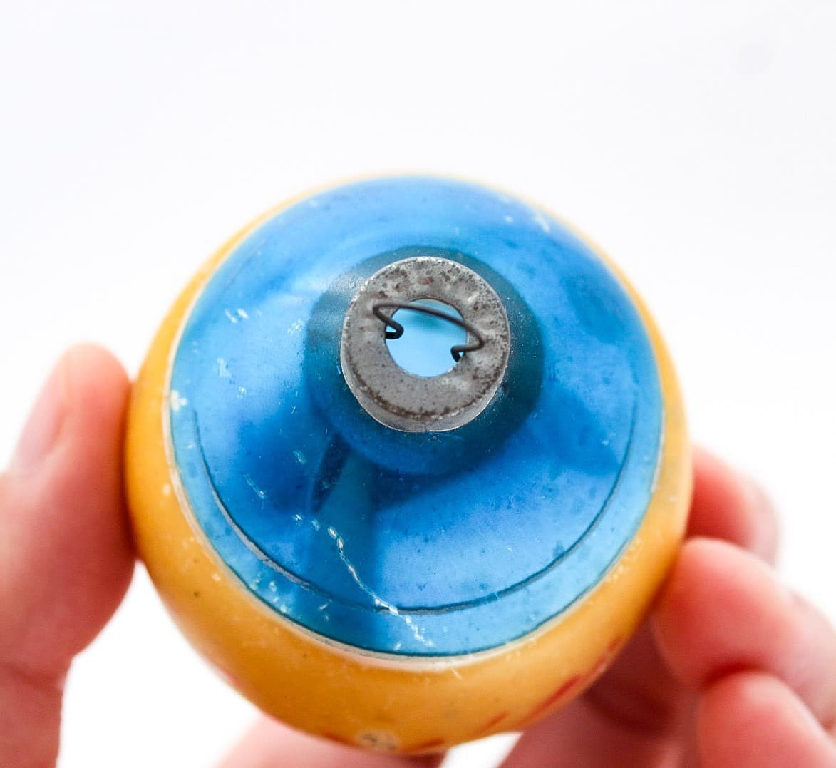 Vintage Poland Blue Gold Hand Painted Mercury Glass Teardrop Christmas Ornament - Thumbnail 5
