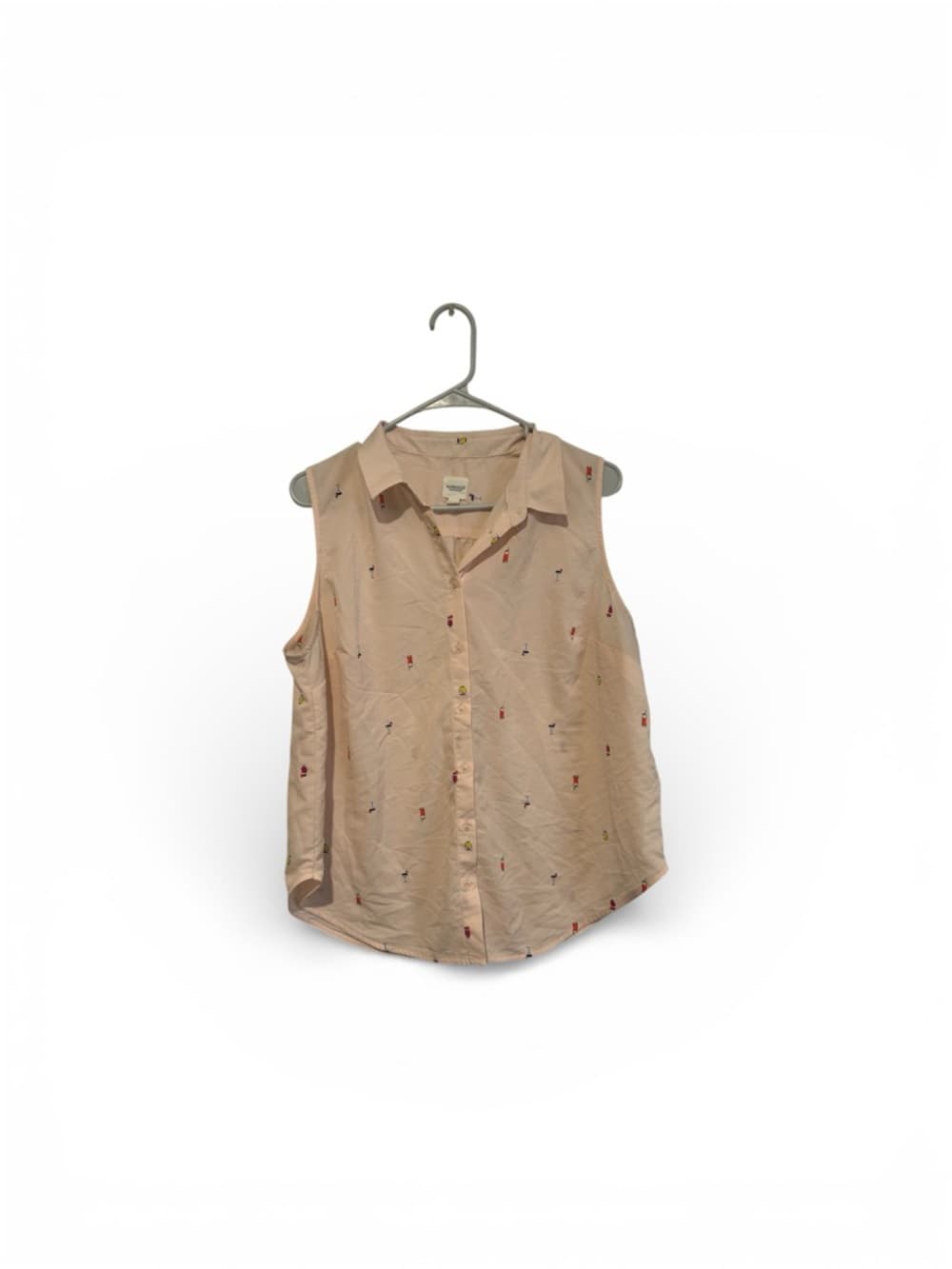 Women’s Workshop Republic Button Up Tank Top blouse Pink With Little Drinks, XL - Thumbnail 4