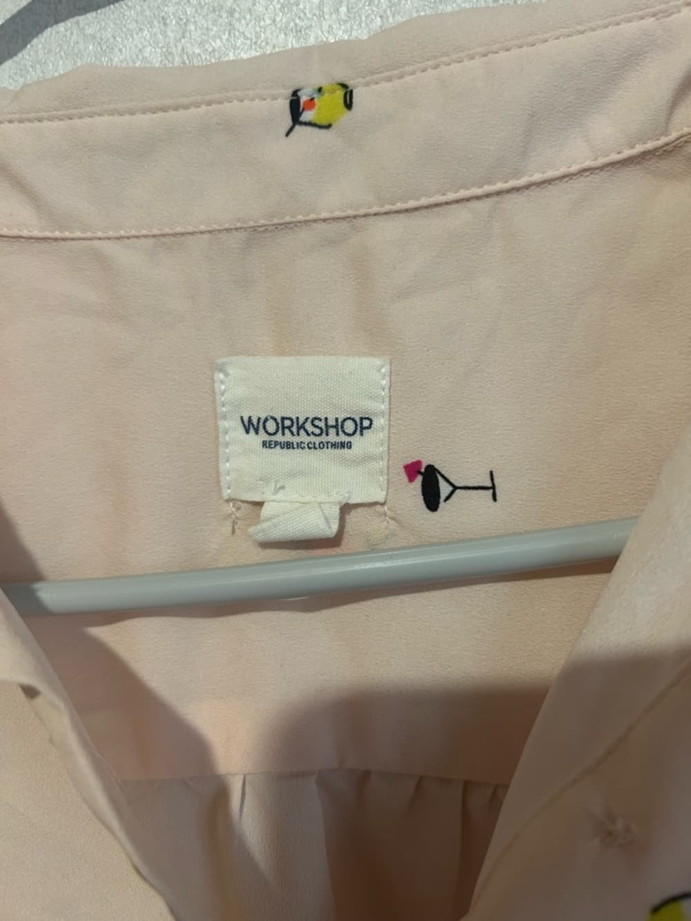 Women’s Workshop Republic Button Up Tank Top blouse Pink With Little Drinks, XL - Thumbnail 3