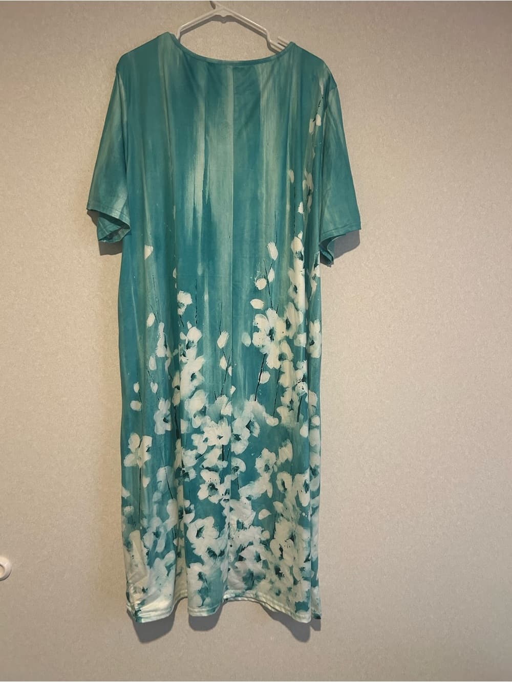 Women’s Plus Size Teal Blue Dress, Long With Floral Accents Size 4XL - Thumbnail 2