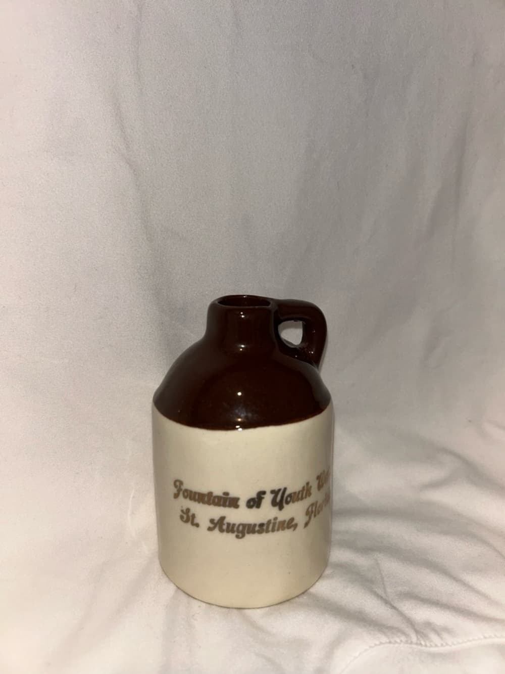 Vintage Fountain of Youth Water Jug St. Augustine Florida, Brown And Cream Color