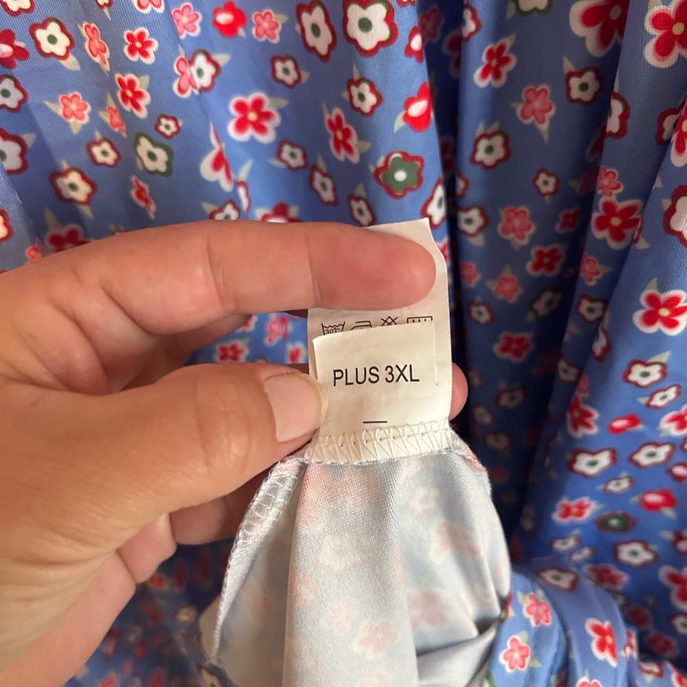 Women’s Plus Size Summer Dress With Pockets, Blue And Pink Floral, Size 3XL