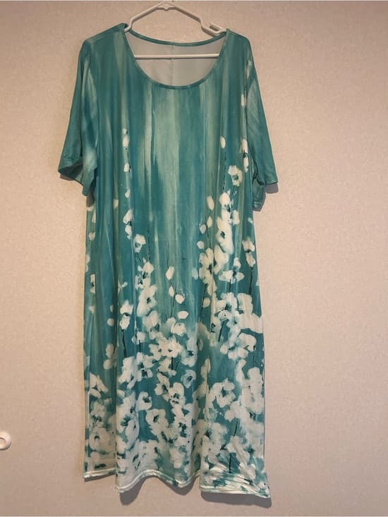 Women’s Plus Size Teal Blue Dress, Long With Floral Accents Size 4XL - Thumbnail 4
