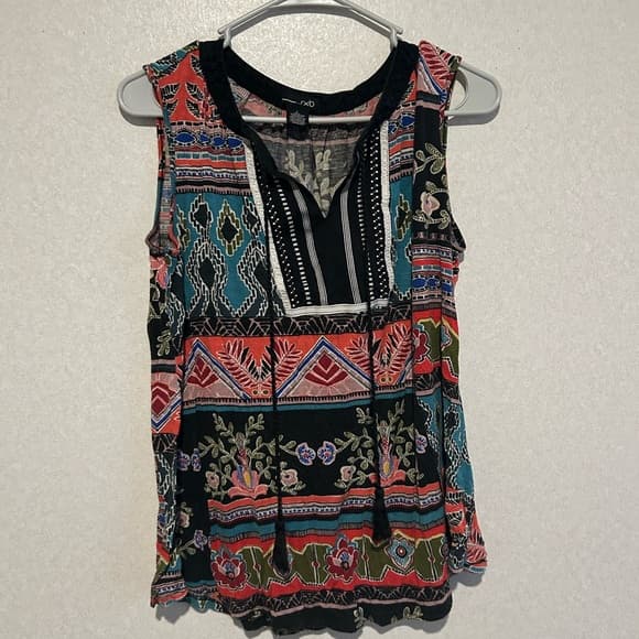 Women’s Boho Multicolor Tank Top With Draw String On The Front, Size Large - Thumbnail 4