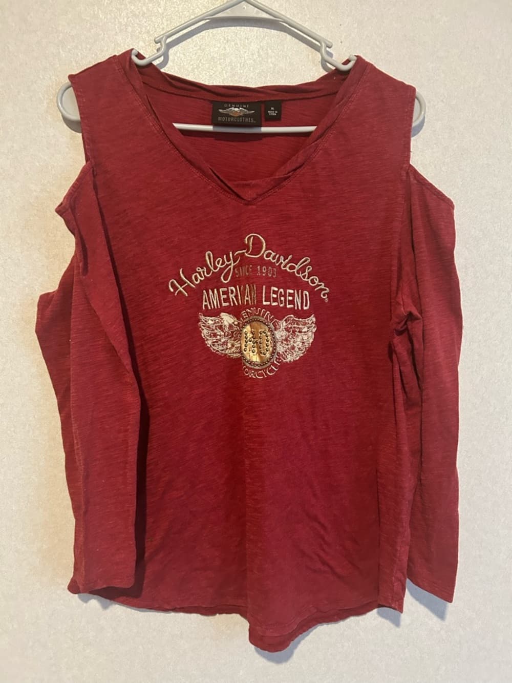 Harley Davidson Embroider HD American Legend Logo Red Long Sleeve Shirt Women XL - Thumbnail 3