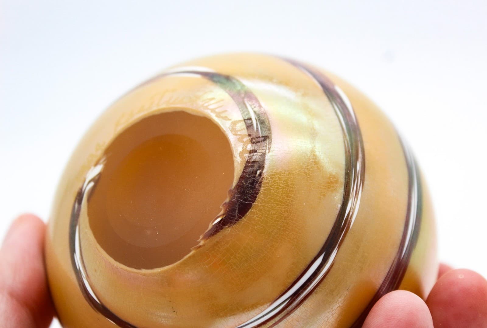 Vintage 1998 Iridescent White Swirl Gold Rosetree Art Glass Round Paperweight - Thumbnail 8