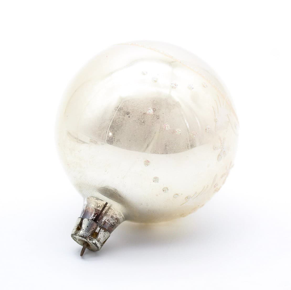 Vintage Poland White Mica Stencil Winter Tree Mercury Glass Christmas Ornament - Thumbnail 5