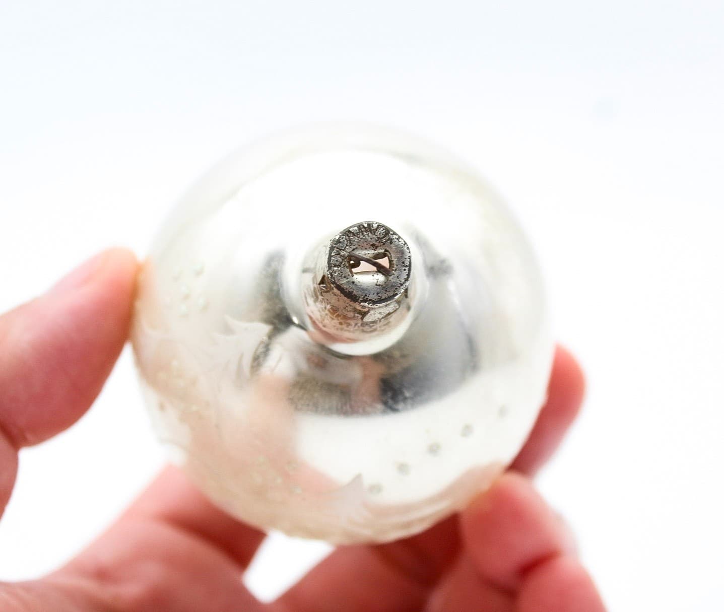 Vintage Poland White Mica Stencil Winter Tree Mercury Glass Christmas Ornament - Thumbnail 3