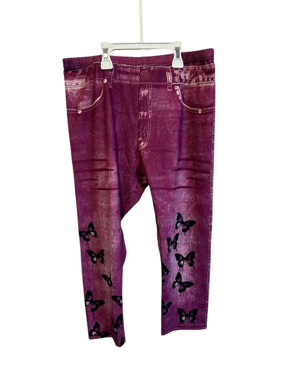 Women’s Purple Capri Leggings With A Butterfly Accent On The Legs, Size XL - Thumbnail 2