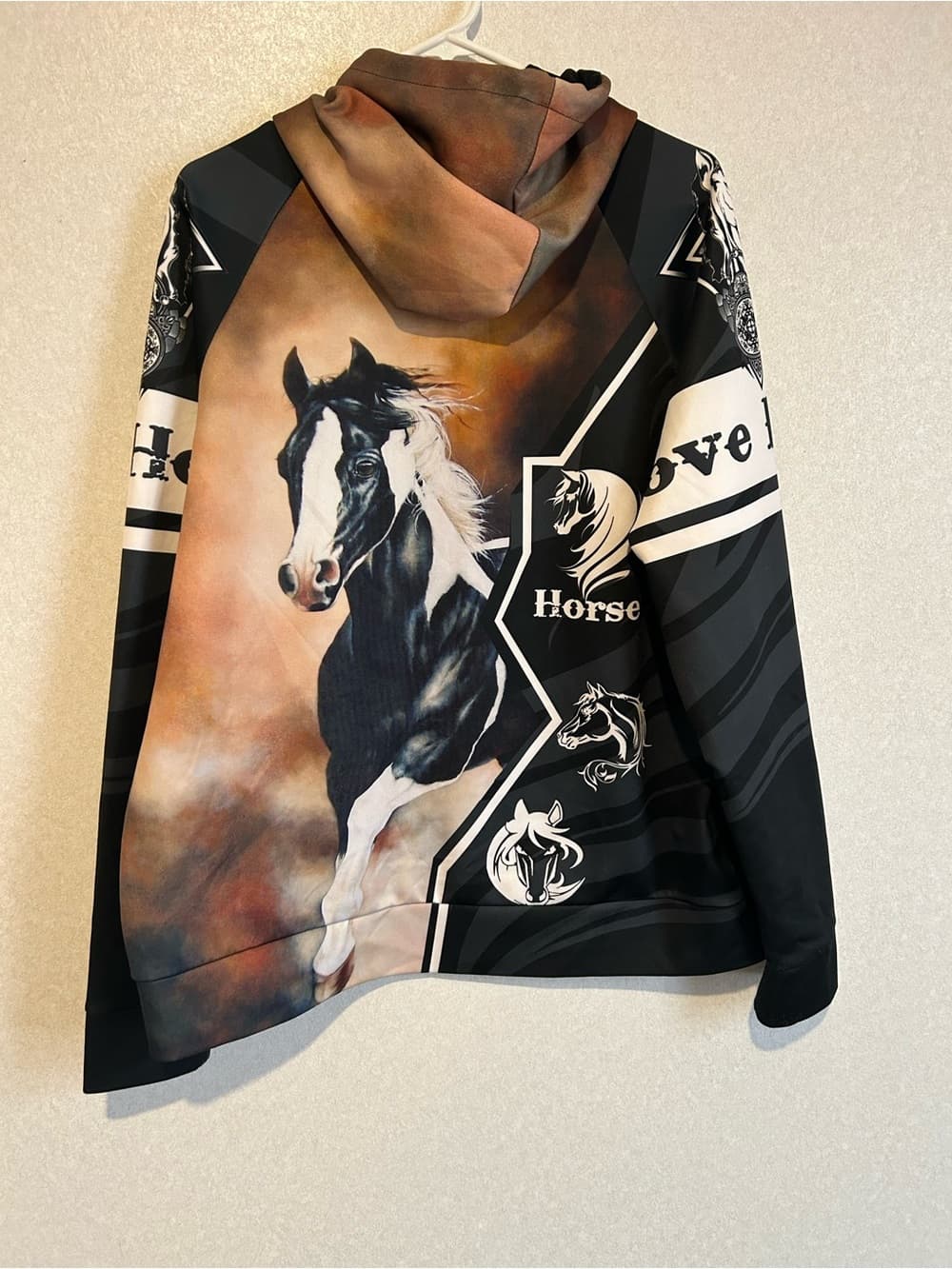 Women’s Love For Horses Hoodie With A Front Pocket And Horse Accents, Size XL - Thumbnail 4