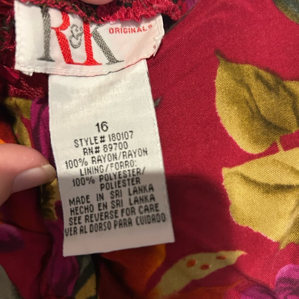 Women’s Floral Summer Dress, Lightweight, Plus Size 16, Burgundy Floral
