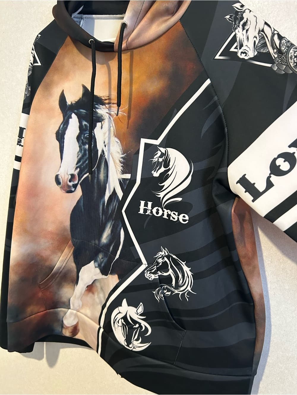 Women’s Love For Horses Hoodie With A Front Pocket And Horse Accents, Size XL - Thumbnail 3