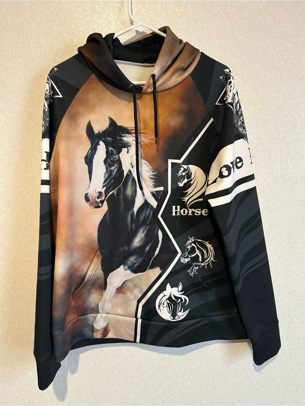 Women’s Love For Horses Hoodie With A Front Pocket And Horse Accents, Size XL - Thumbnail 5