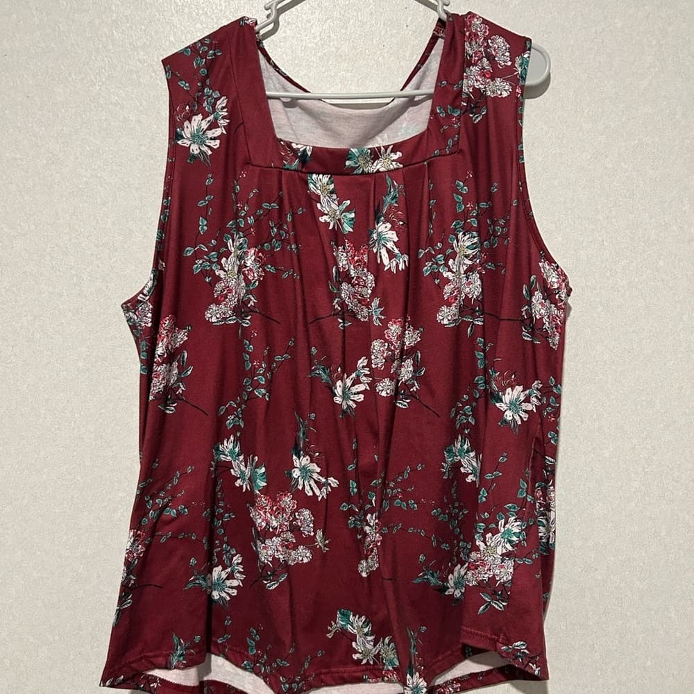 Women’s Plus Size Tank Top With Square Neck Maroon And Floral Size 5XL - Thumbnail 4