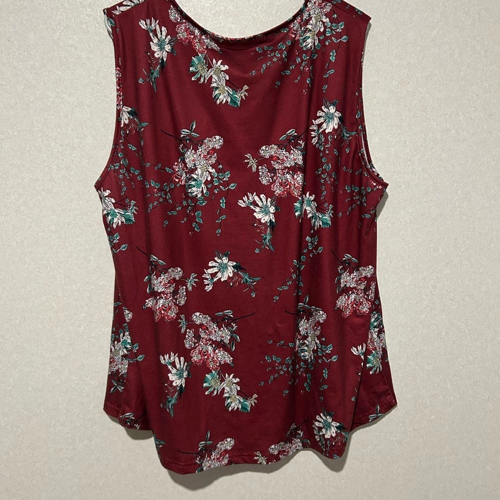 Women’s Plus Size Tank Top With Square Neck Maroon And Floral Size 5XL - Thumbnail 3