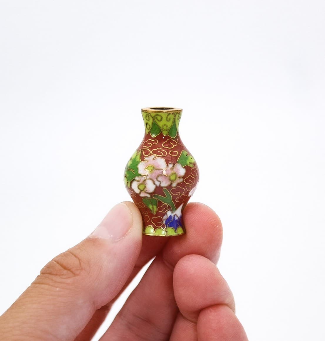 Vintage Miniature Dollhouse Chinese Cloisonne Enamel Floral Vase - Thumbnail 2