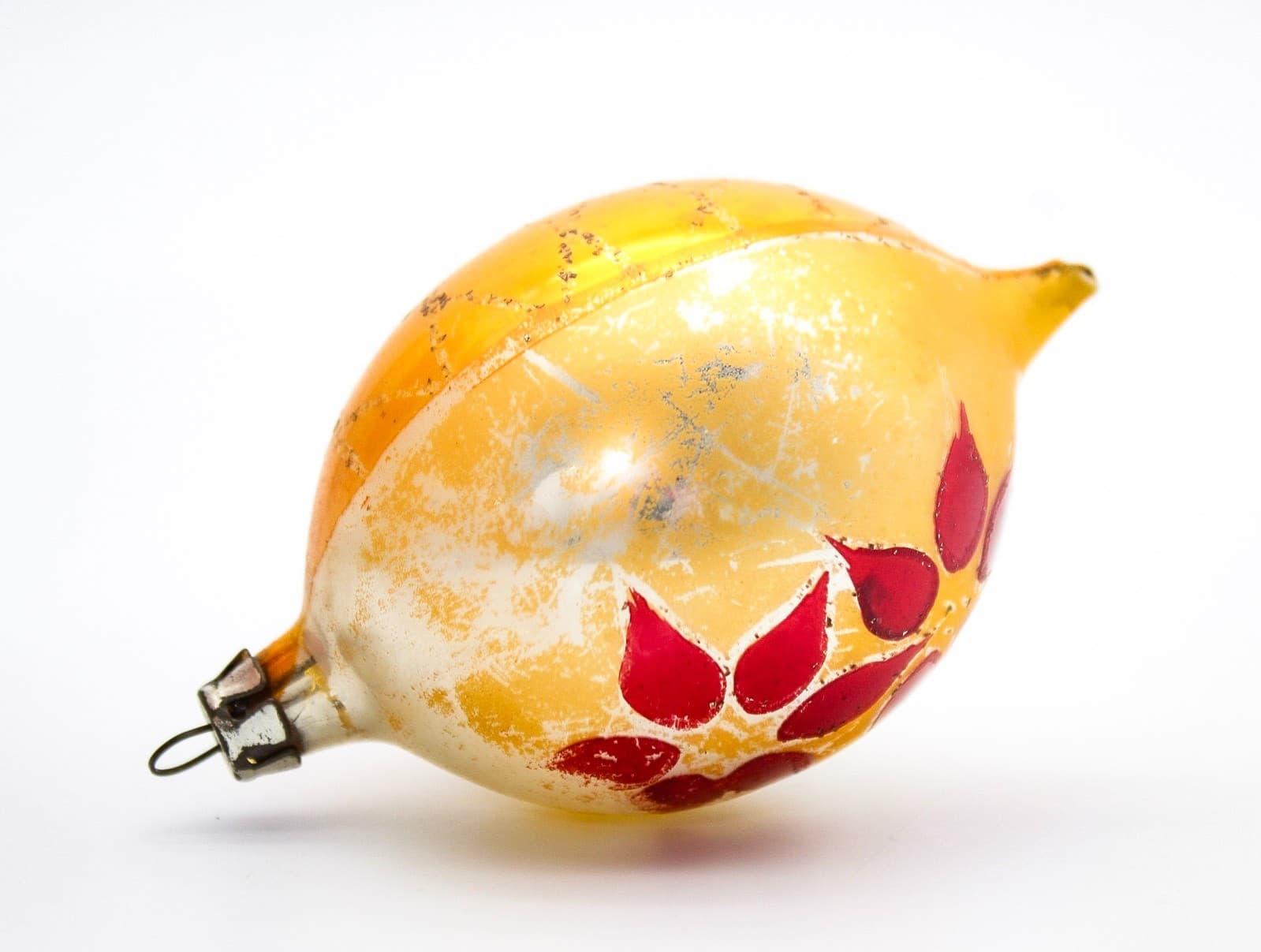 Vintage Poland Mercury Glass Teardrop Gold Poinsettia Christmas Ornament - Thumbnail 7