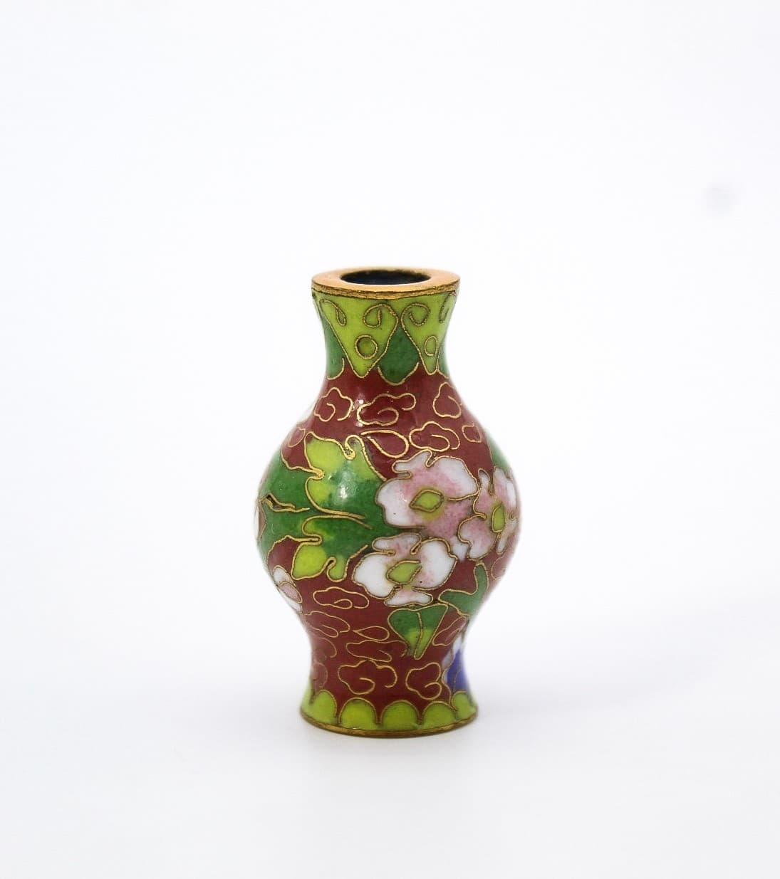 Vintage Miniature Dollhouse Chinese Cloisonne Enamel Floral Vase - Thumbnail 4