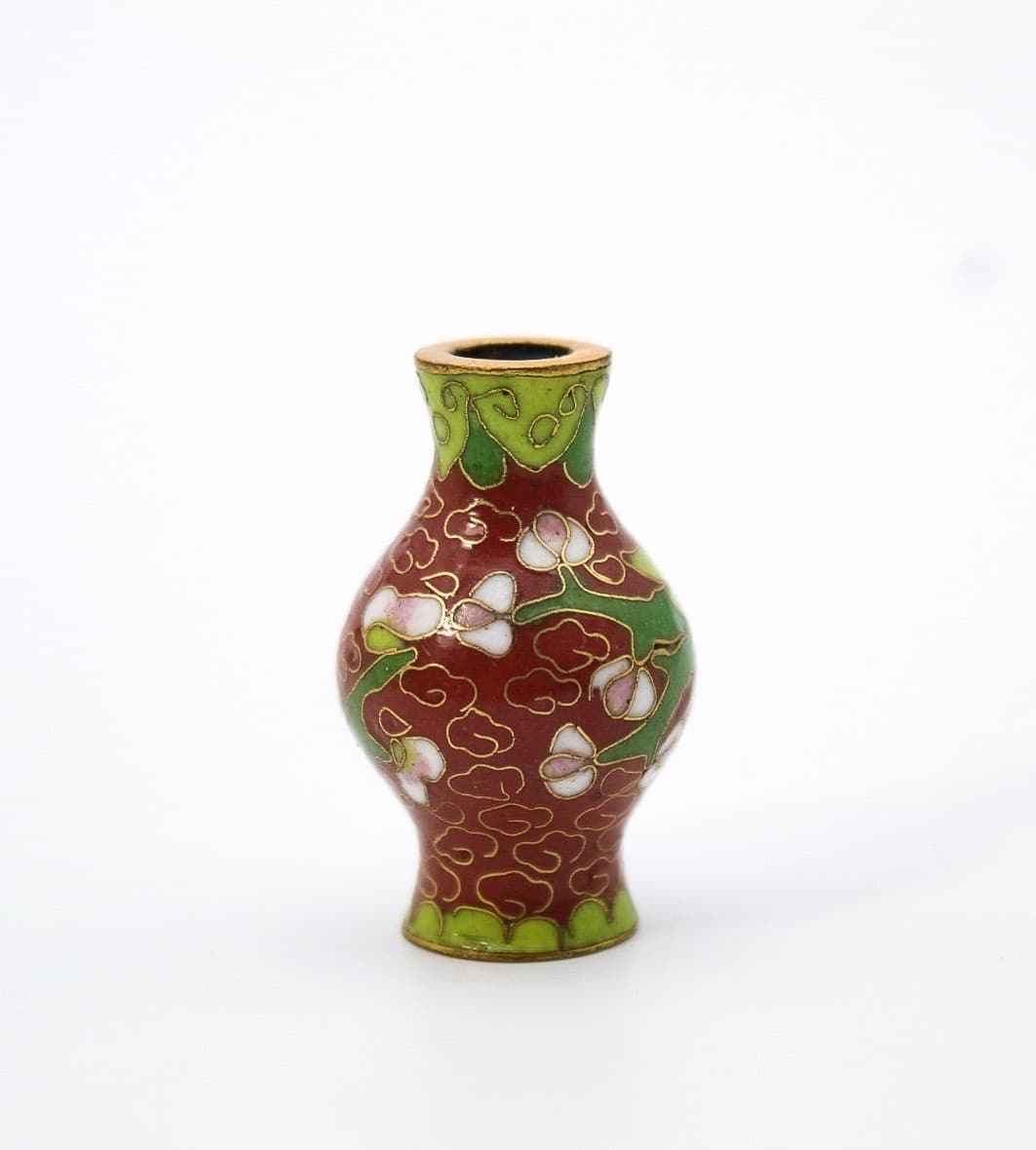 Vintage Miniature Dollhouse Chinese Cloisonne Enamel Floral Vase - Thumbnail 3