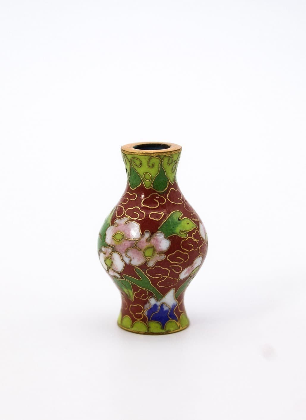 Vintage Miniature Dollhouse Chinese Cloisonne Enamel Floral Vase