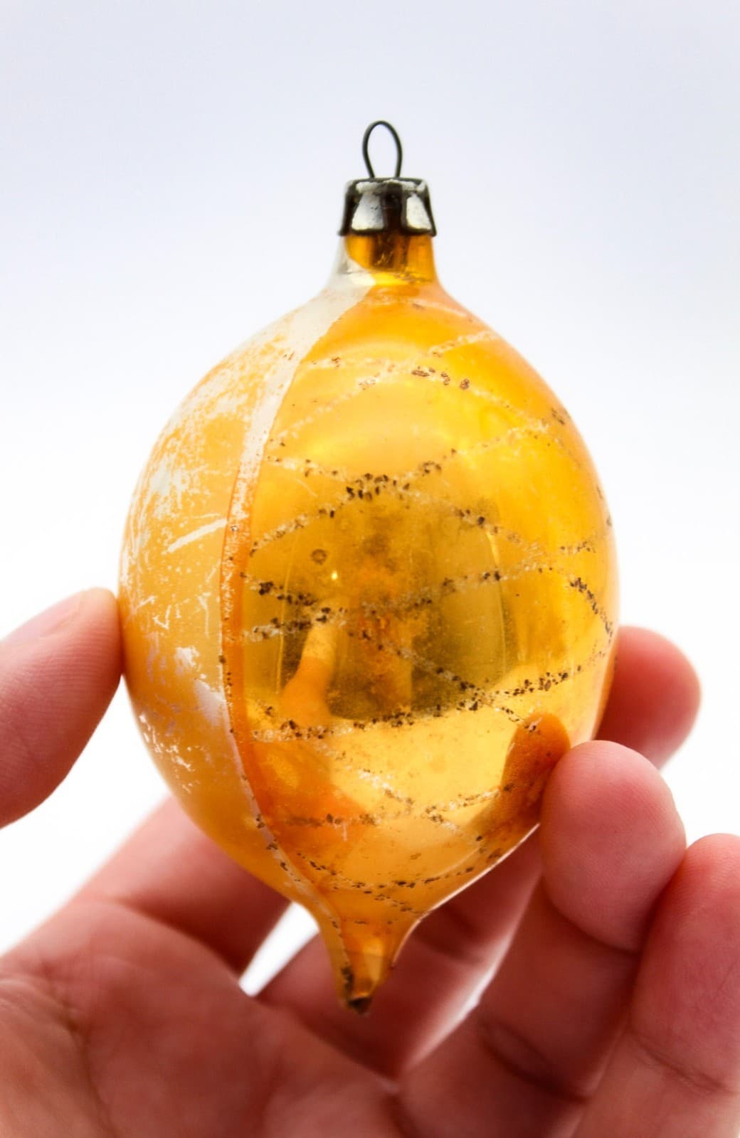 Vintage Poland Mercury Glass Teardrop Gold Poinsettia Christmas Ornament - Thumbnail 4