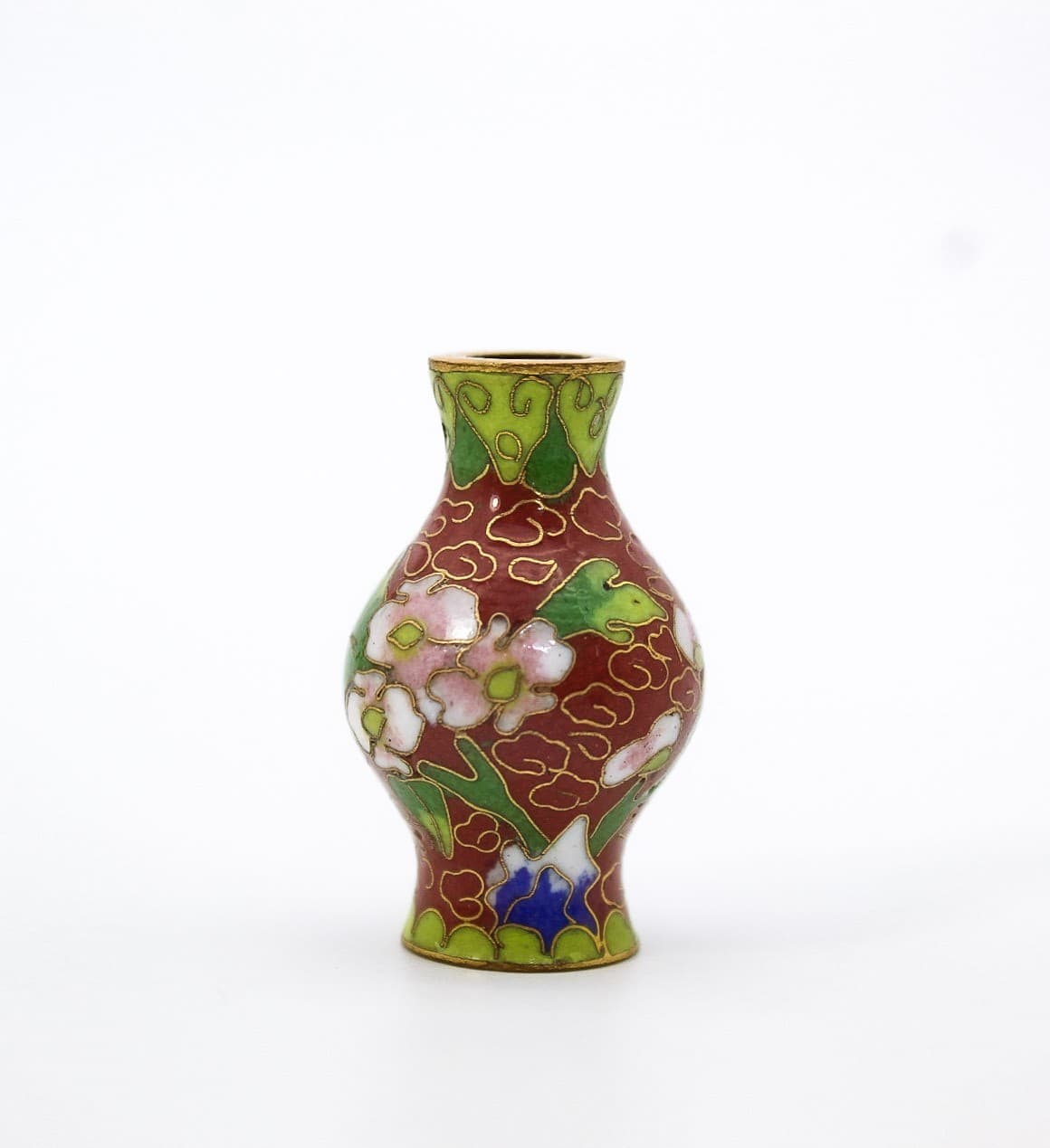 Vintage Miniature Dollhouse Chinese Cloisonne Enamel Floral Vase - Thumbnail 5