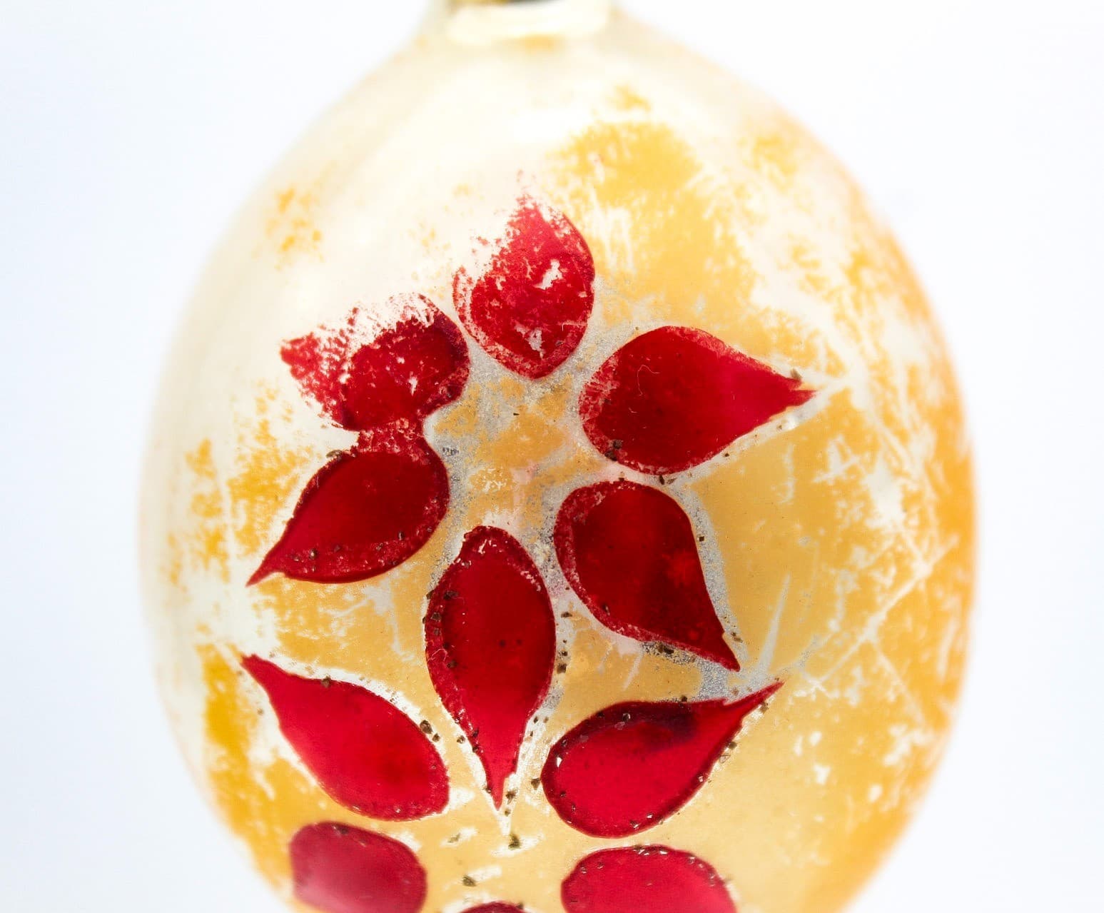 Vintage Poland Mercury Glass Teardrop Gold Poinsettia Christmas Ornament - Thumbnail 2