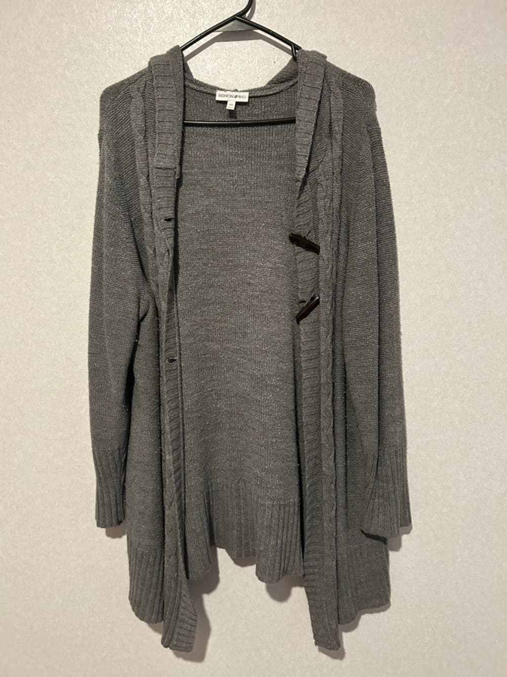 Women’s Plus Size Cardigan, Grey With A Hood, Long Sleeve Buttons Size 2X - Thumbnail 4