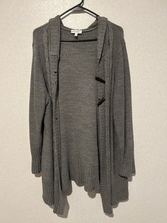Women’s Plus Size Cardigan, Grey With A Hood, Long Sleeve Buttons Size 2X - Thumbnail 5