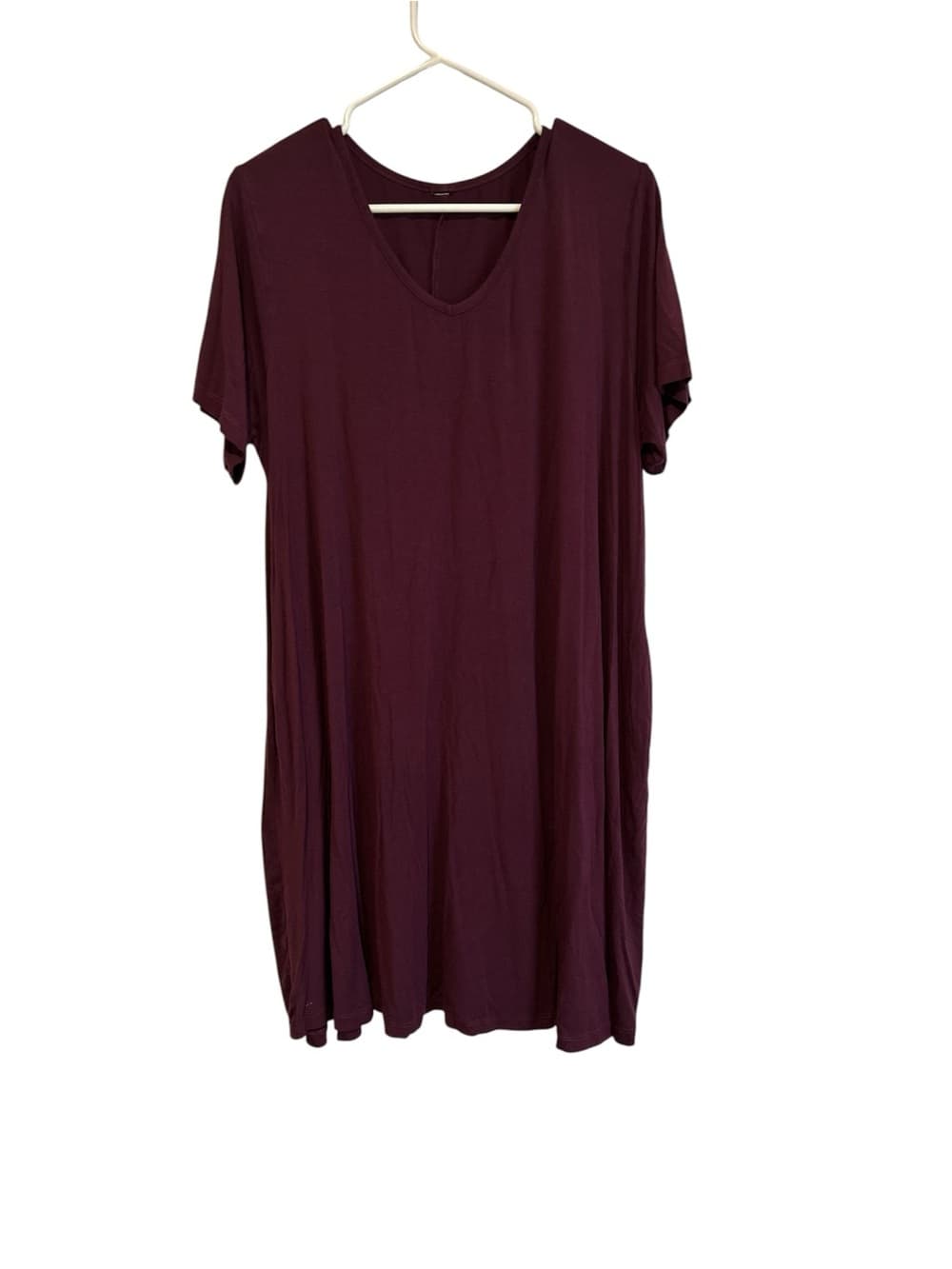 Women’s Maroon Summer Dress, Lightweight, Short Sleeves, Round Neck, Size XL - Thumbnail 2