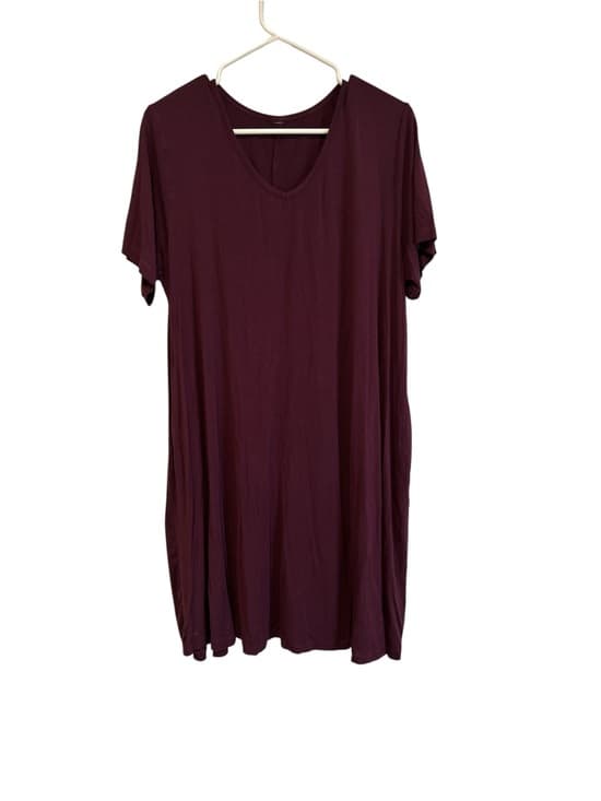 Women’s Maroon Summer Dress, Lightweight, Short Sleeves, Round Neck, Size XL - Thumbnail 3
