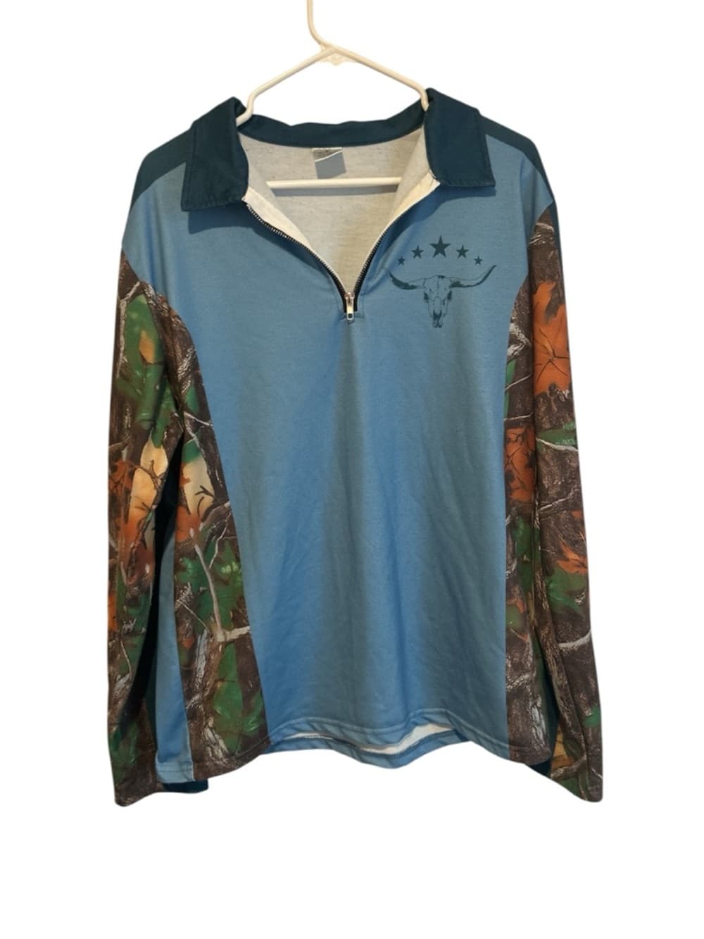 Women’s Blue, Camo, Bull Head Design 3/4 Zip Long Sleeve Sweater, Size M - Thumbnail 3