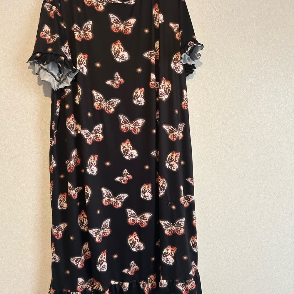 Women’s Plus Size Sundress Black With Butterflies And Ruffles, Size 3XL - Thumbnail 3