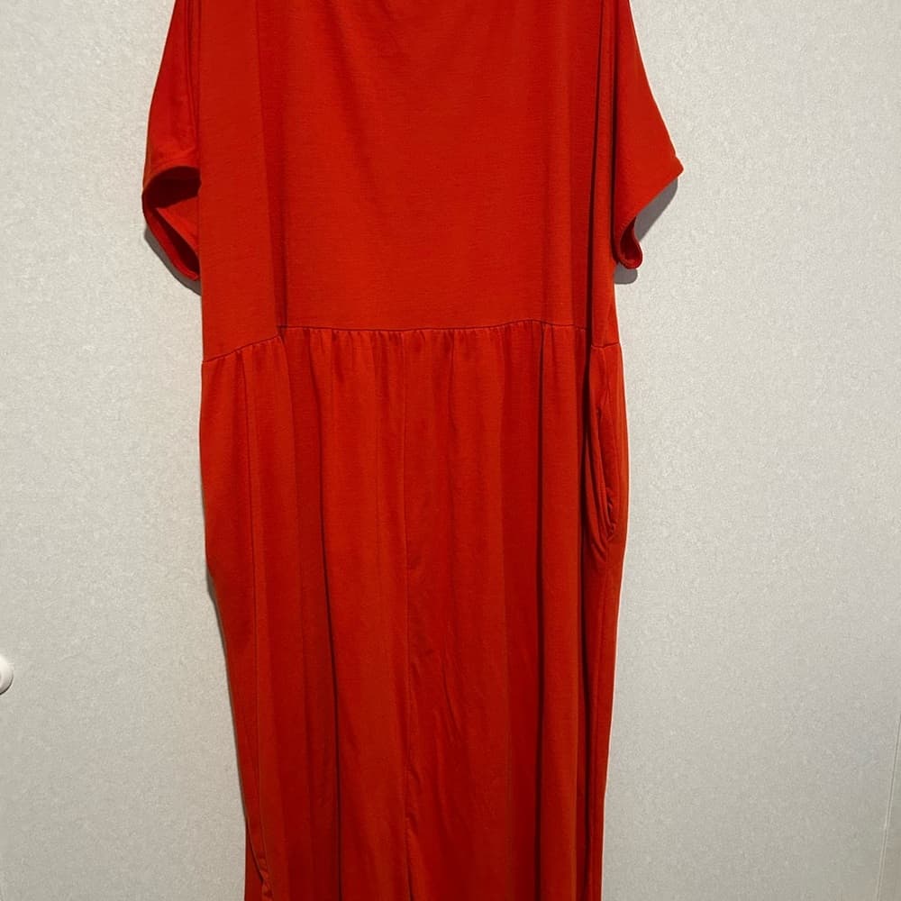 Women’s Plus Size, Red, Tee Shirt Dress, Made Of Polyester, Size 5XL, Pockets - Thumbnail 2
