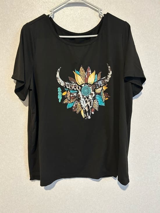 Women’s Cow Head Western Design Short Sleeve Tee Shirt, Black, SHEIN, 1X - Thumbnail 4