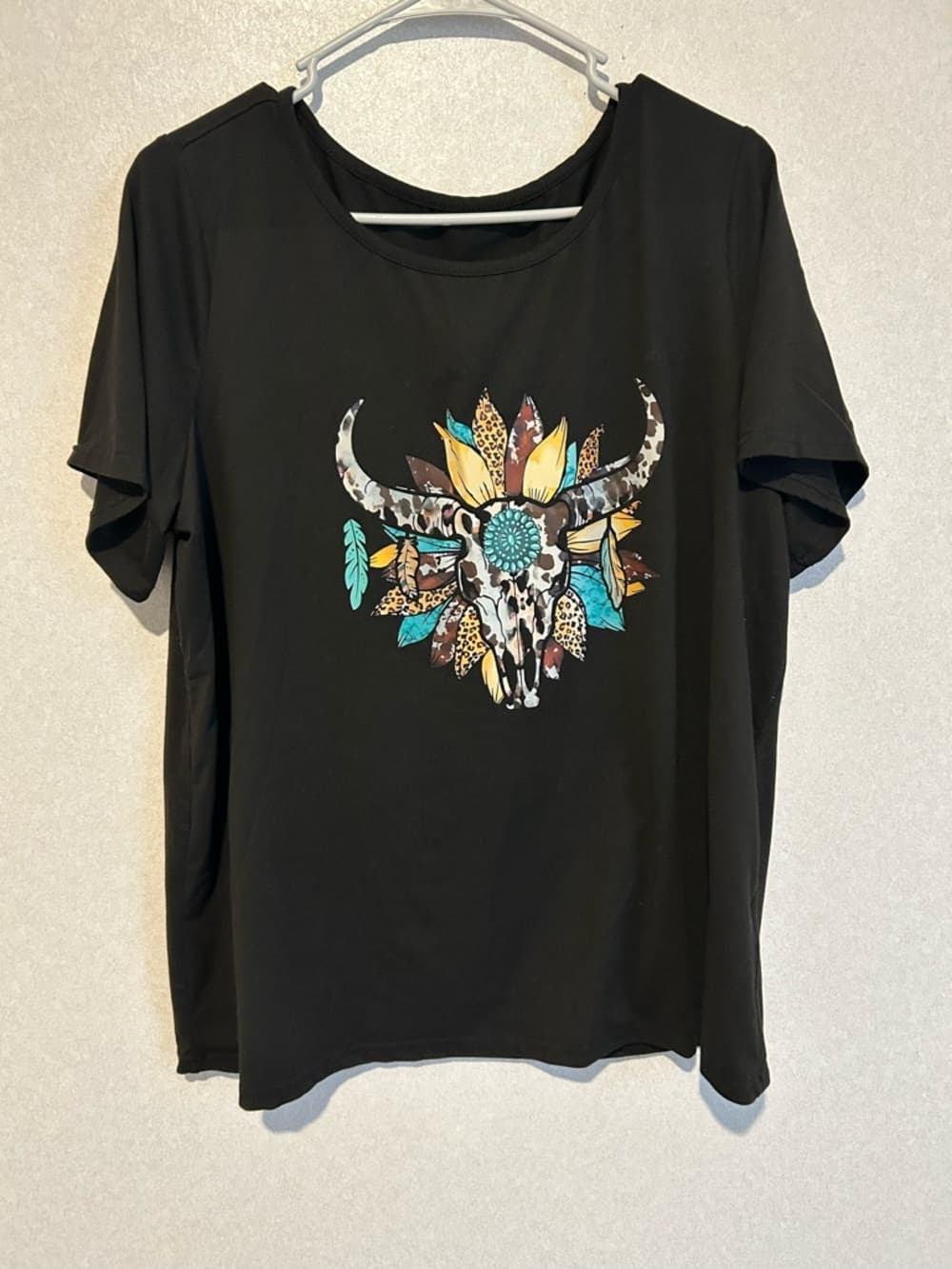 Women’s Cow Head Western Design Short Sleeve Tee Shirt, Black, SHEIN, 1X - Thumbnail 3