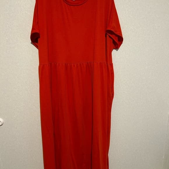 Women’s Plus Size, Red, Tee Shirt Dress, Made Of Polyester, Size 5XL, Pockets - Thumbnail 4