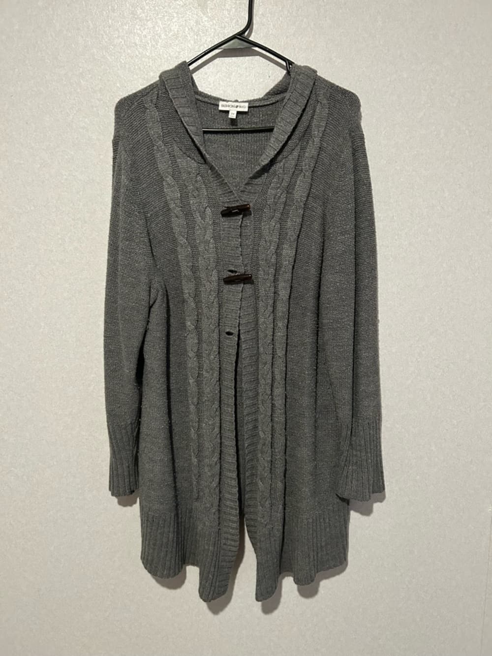 Women’s Plus Size Cardigan, Grey With A Hood, Long Sleeve Buttons Size 2X - Thumbnail 2