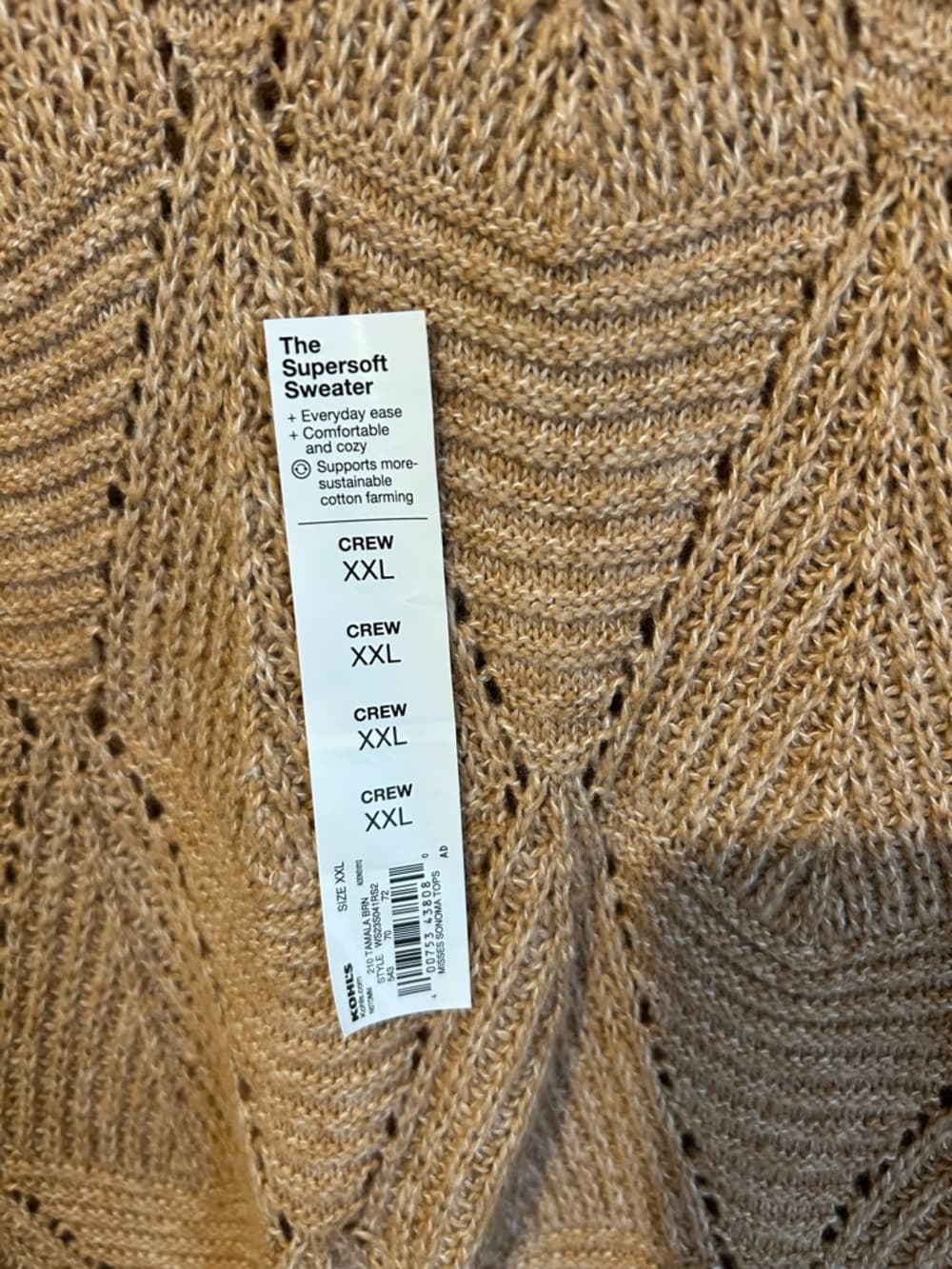 Women’s Plus Size Knitted Sweater, NWT, Brown, Long Sleeve, Size XXL