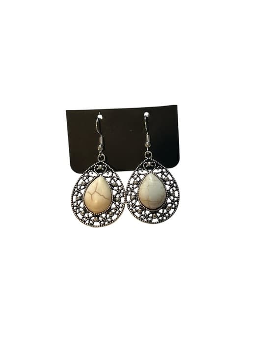 Women’s Dangle Fashion Earrings, With A Marble Like Center, New - Thumbnail 2